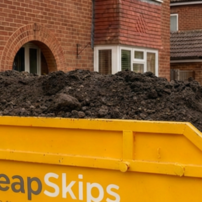 soil and clay inside a skip